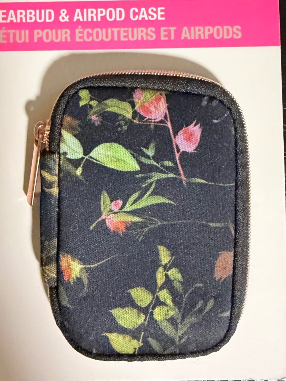 MYTAGALONGS Floral Earbud & AirPod Neoprene Travel Case | Rose Gold Zip NWT